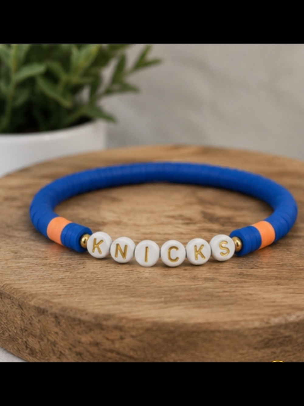 KNICKS Beaded Bracelet — Blue & Orange Letter Beads